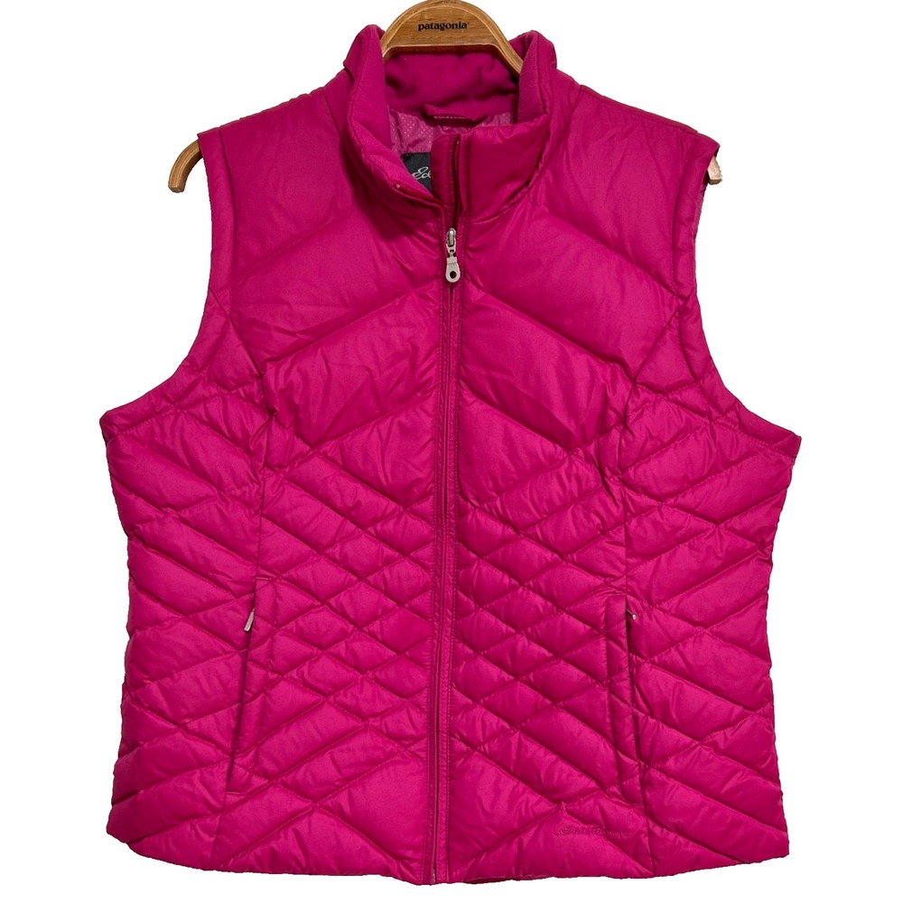 Eddie Bauer Vest Womens XL Pink Goose Down Puffer Quilted Full Zip Insulated v